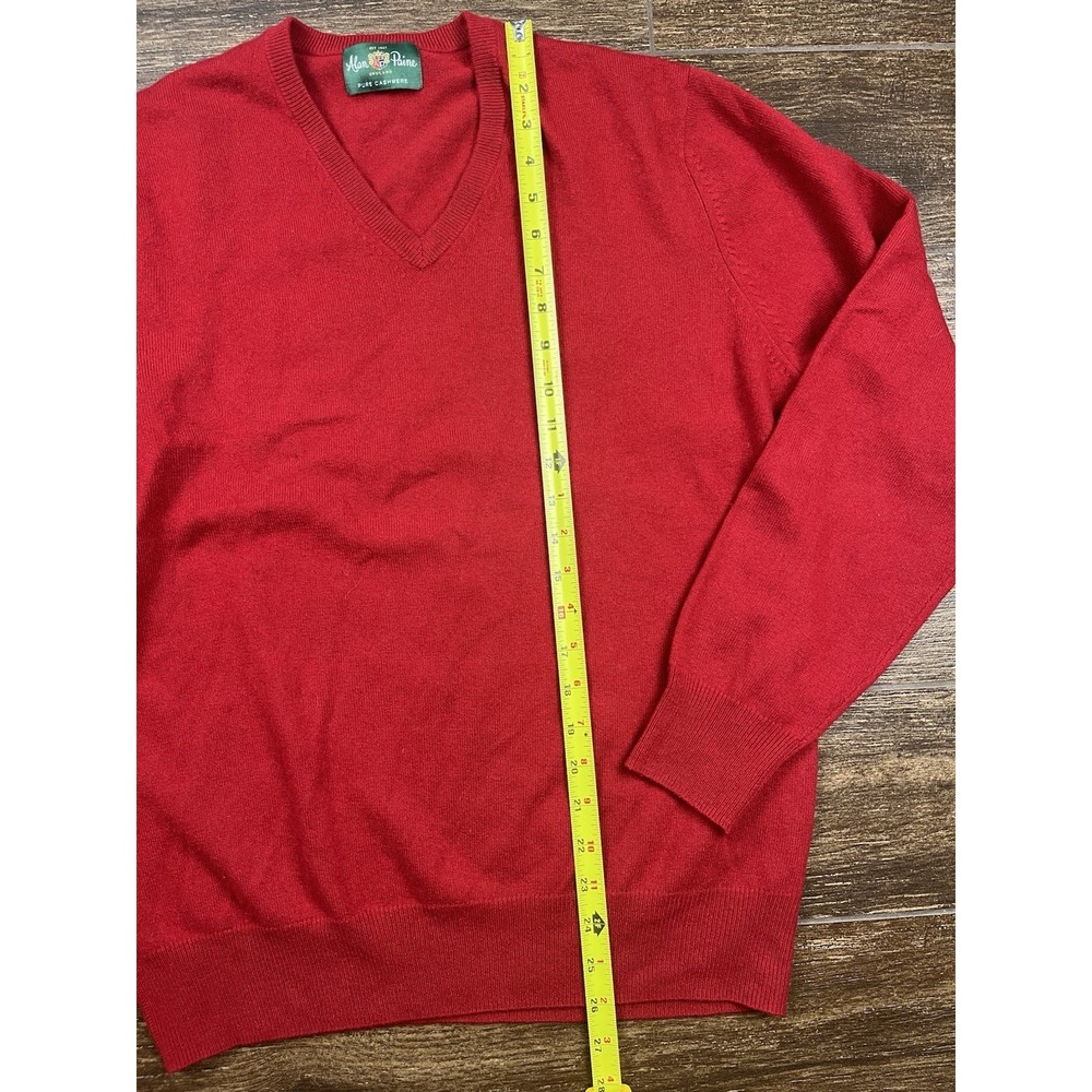 Alan Paine England Sweater Sz Large Red 100% Cashmere Knit V-Neck UK 44 / EU 52 - Picture 4 of 10